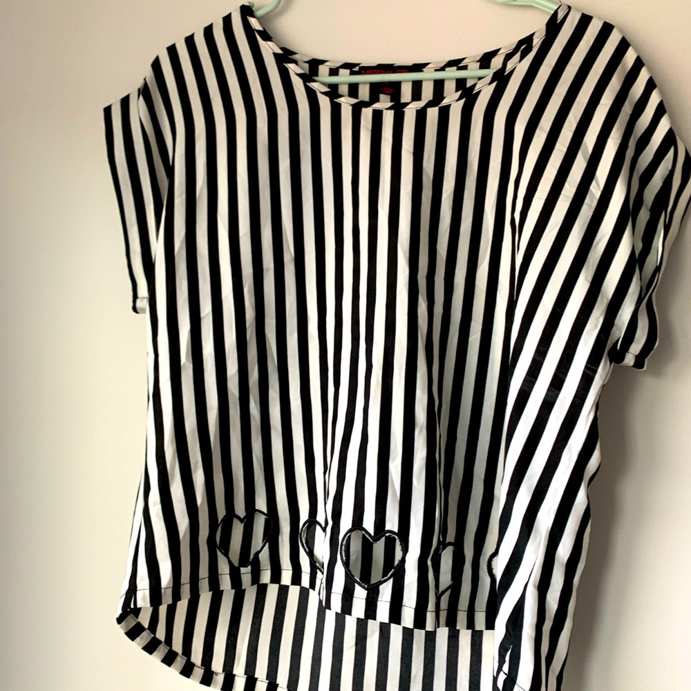 Black and White Striped Blouse with Cutout